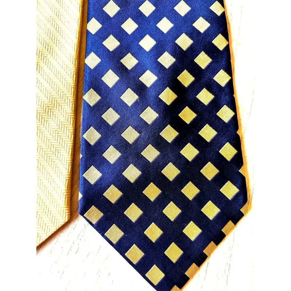 VTG 90s Tommy Hilfiger Silk Ties Neckties Navy Blue Gold Crest Logo USA Lot Of 3